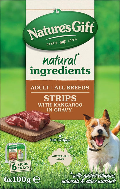 Nature's Gift Adult Wet Dog Food, Strips with Kangaroo in Gravy 6x100g (Pack of 2)