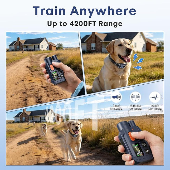 Dog Shock Collar with Remote Control, 4200FT Range, 4 Modes for Dog Training