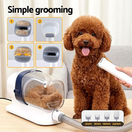 Pet Grooming Kit Vacuum Hair Dryer Clipper Brushes Cleaning White 7in1