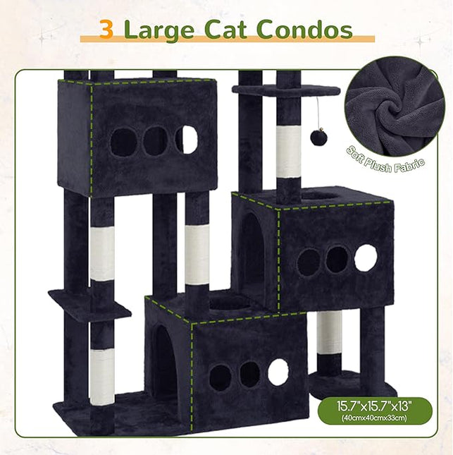 Gitelsnour Sturdy Cat Tree with 3 Large Cat Condos, 3 Platfroms, 71.7'' ,Drak Gray GCT036G