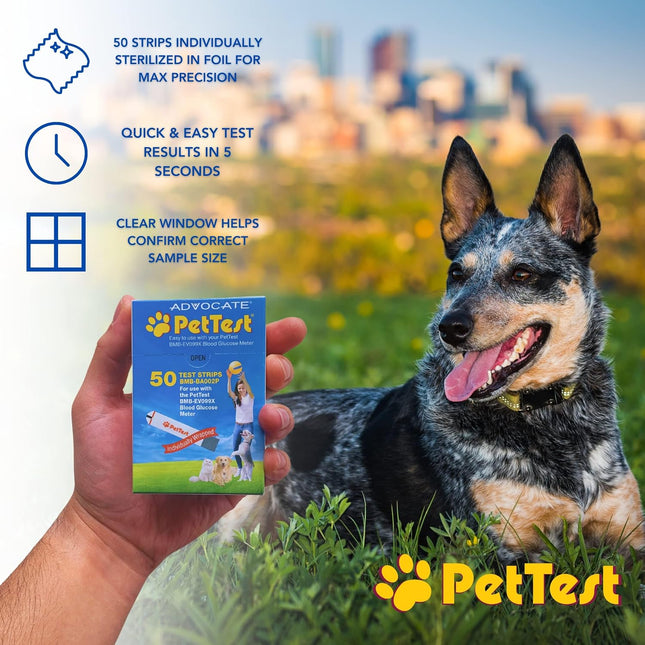 PetTest Blood Glucose Test Strips for Dogs & Cats, Individually Sealed, 50