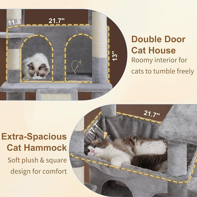 Heybly Tall Cat Tree for Large Cat, 202cm Multi-Level Cat Tower , Light Gray HCT038W