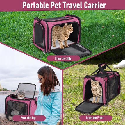 Large Cat Carrier Airline Approved, Soft-Sided Pet Travel Bag with Breathable Mesh, Foldable Dog Carrier for Cats and Small Dogs, Grey, 45x30x30cm (Pink)