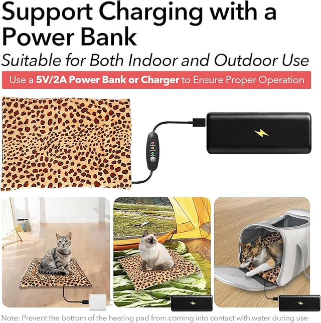 USB Heating Pad for Cat Small Dog, 5V Safe Heated Pet Mat with 3-Temp