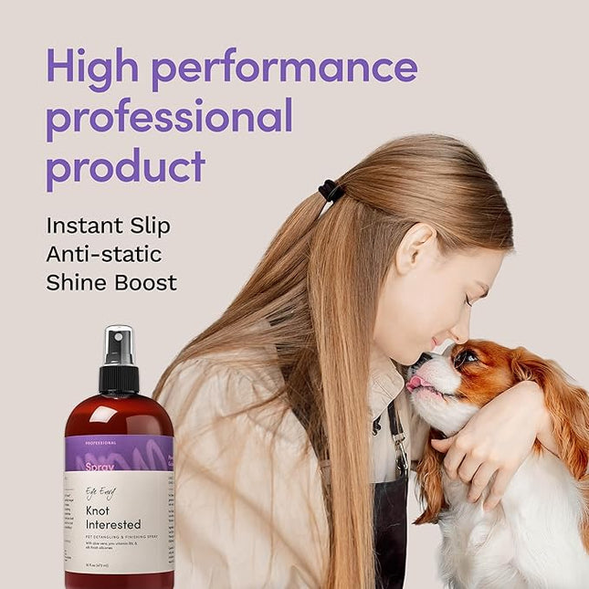 Eye Envy Knot Interested Dog Detangling Spray. Professional Leave-in Grooming Spray. Helps Release Knots, Mats & Tangles. Instant Slip. High Shine. Anti-Static. Made in USA. 16 fl.oz/118 ml