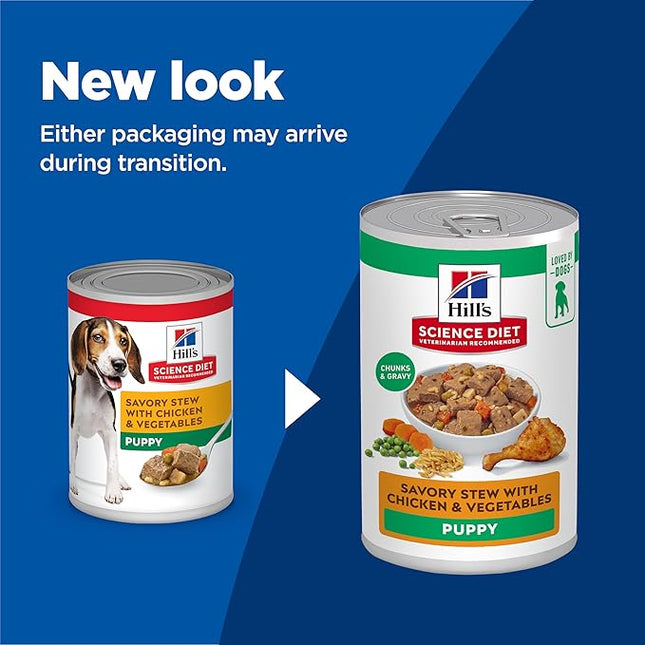 Hill's Science Diet Puppy Wet Dog Food, Savory Stew with Chicken and Vegetables, 363g, 12 Pack, Canned Dog Food