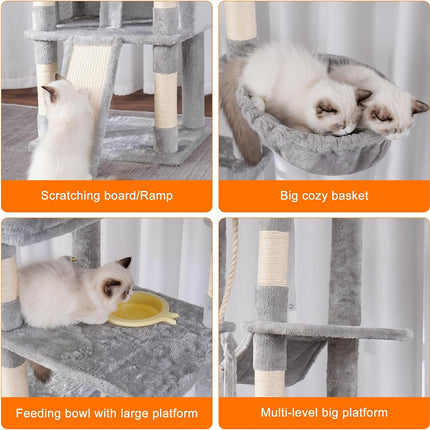 Heybly Tall Cat Tree, 200cm Multi-Level Cat Tower for Indoor Cats,Light Gray HCT033W