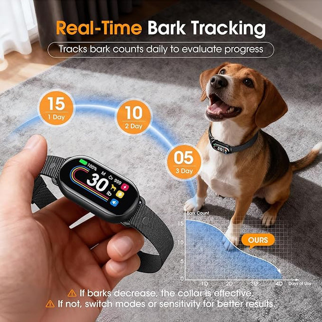 Dog Bark Collar for Small Medium Large Dogs 10-100lbs, Automatic Bark Device with Anti-False Trigger & Bark Count Tracking