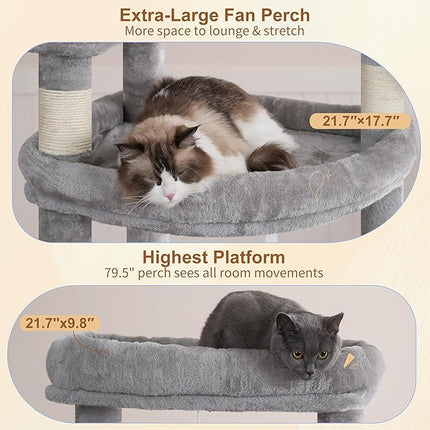 Heybly Tall Cat Tree for Large Cat, 202cm Multi-Level Cat Tower , Light Gray HCT038W