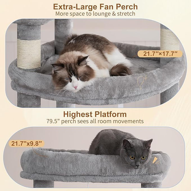 Heybly Tall Cat Tree for Large Cat, 202cm Multi-Level Cat Tower , Light Gray HCT038W