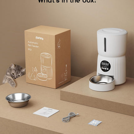 Faroro 4L/17 Cups Automatic Cat Feeder 1-6 Meals Per Day, 30s Voice Recording, Dual Power Supply for Cats and Small Dogs