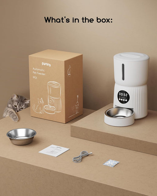 Faroro 4L/17 Cups Automatic Cat Feeder 1-6 Meals Per Day, 30s Voice Recording, Dual Power Supply for Cats and Small Dogs