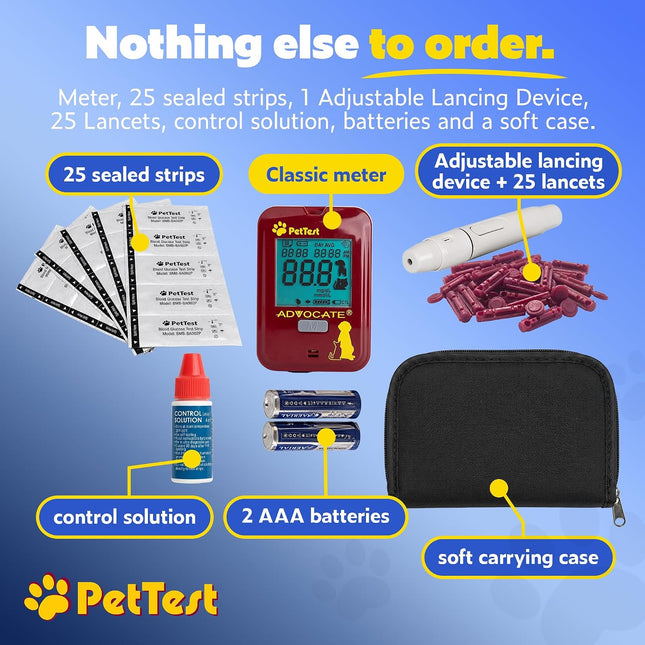 PetTest Pet Glucose Monitor Kit for Dogs and Cats, Blood Sugar Test Meter
