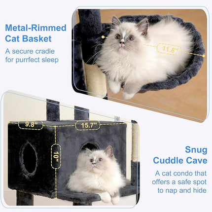 Heybly Cat Tree, 45.3" Cat Tower for Indoor Cats with Large Perch HCT202SG | All-in-One Cat Furniture with Cozy Bed, Smoky Gray