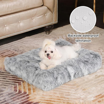 Bedfolks Waterproof Dog Crate Bed,Plush Dog Crate Pad with Removable Cover,Dog Kennel Bed 23"x18",Dark Grey