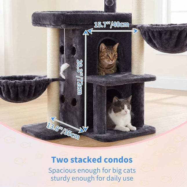Heybly Cat Tree with Reinforced Big Base, 105cm Sturdy Cat Tower for Indoor Cats ,Smoky Gray