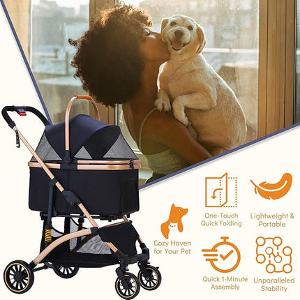 Dog Stroller for Small Medium Dogs Up to 50lbs, Lightweight Pet Stroller for Dogs Cats with 6 Shock Absorption System, Detachable Carrier Suitable for Car Seat & Hand Carry, Safe Outings