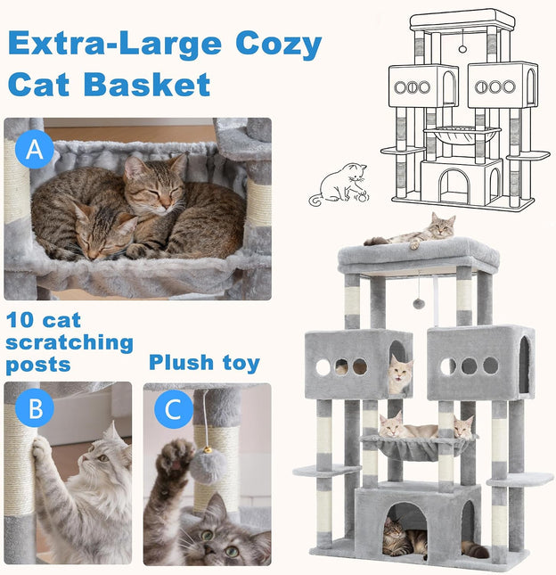 Hey-brother Cat Tree Tower with Big Platform for Indoor Adults, MPJ083W