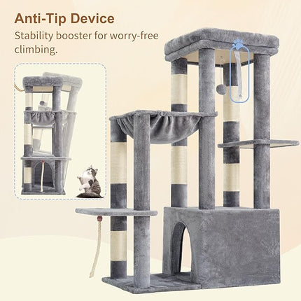 Heybly Heavy Duty Cat Tree for Large Adult, Tall Cat Condo House with Extra-Large Baseboard,Light Gray HCT026W