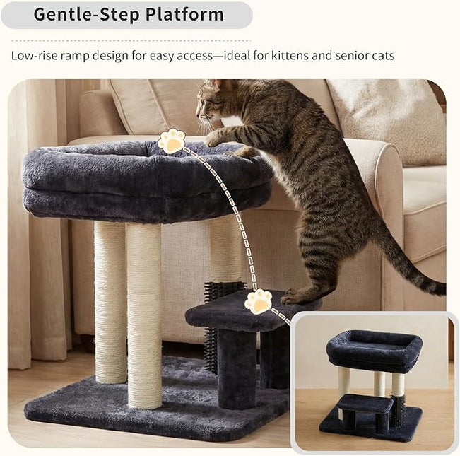 Heybly Cat Scratching Post with Grooming Brush & Gentle Step, HSP001SG | Smoky Gray