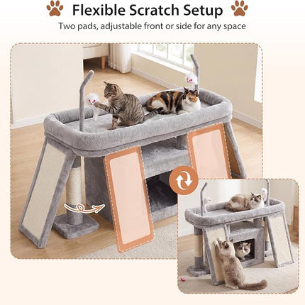 Heybly Cat Tree Extra-Long & Stable 2 Adjustable Scratch Boards, Light Gray