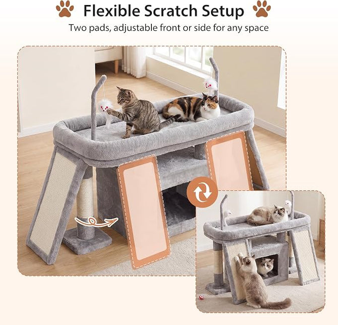 Heybly Cat Tree Extra-Long & Stable 2 Adjustable Scratch Boards, Light Gray