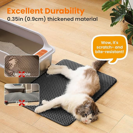 Cat Litter Mat Cat Litter Trapping Mat, Honeycomb Double Layer Design, Urine and Water Proof Material, Scatter Control, Less Waste, Easier to Clean,Washable (Black, 120 * 70 cm)