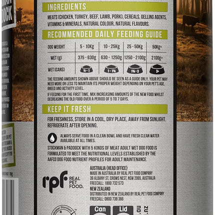 Stockman & Paddock Adult Wet Dog Food, 5 Kinds of Meat 12x700g - Real Australian Meat for Complete Nutrition, A Hearty Meal Dogs Love