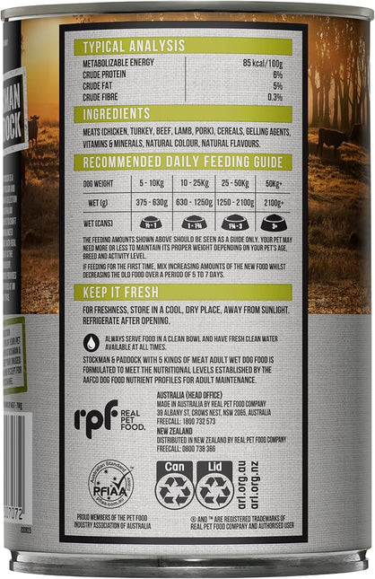 Stockman & Paddock Adult Wet Dog Food, 5 Kinds of Meat 12x700g - Real Australian Meat for Complete Nutrition, A Hearty Meal Dogs Love