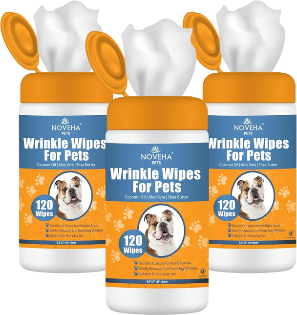 NOVEHA 5”x7” Large Dog Wipes | Wipes for Bulldog, French Bulldog, Pug, English Bulldog | Deodorizing