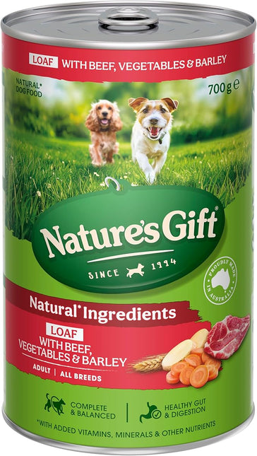 Nature's Gift Adult Wet Dog Food in Can, Loaf with Beef, Vegetables & Barley 12x700g
