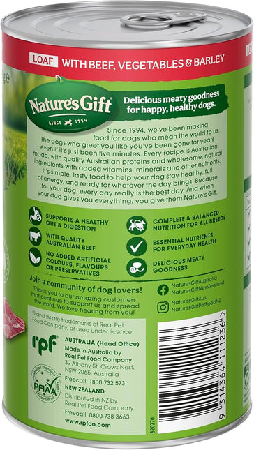 Nature's Gift Adult Wet Dog Food in Can, Loaf with Beef, Vegetables & Barley 12x700g