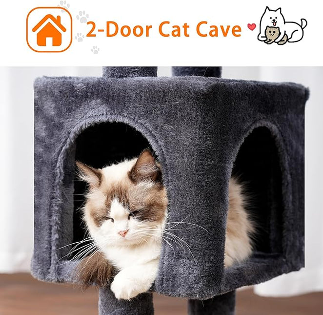 Heybly Cat Tree, 100 cm Small Cat Scratching Post with Large Platform, Cave 2 Hammocks
