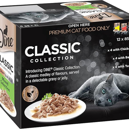 Dine Classic Collection Wet Cat Food Mixed Selection in Gravy & in Jelly 85g Pouch 60 Pack