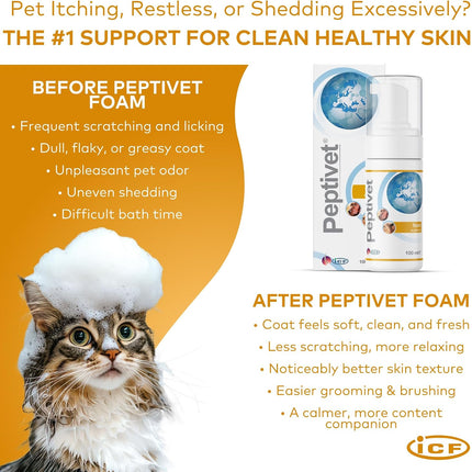 Peptivet Dog & Cat Skin Foam, No-Rinse Leave-On for Itchy Skin, 100 ml