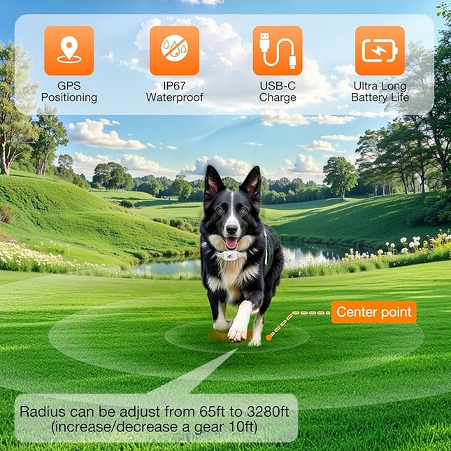 GPS + Wireless Dog Fence & Training Collar – No Subscription, App Geo-Fence 3280ft, 60-164ft Bluetooth Training