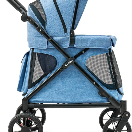 Familidoo Q1 2.0 Multi-Use Wagon Stroller – Ultra Lightweight Folding Wagon for Kids & Pets - All-Terrain Wheels, Includes Canopy, Mosquito Net & Rain Cover (Denim Blue)