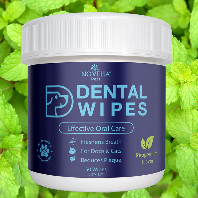 NOVEHA Pets Dental Finger Wipes for Dogs & Cats | Freshens Breath, Reduces Plaque | Healthier Gums,120pcs