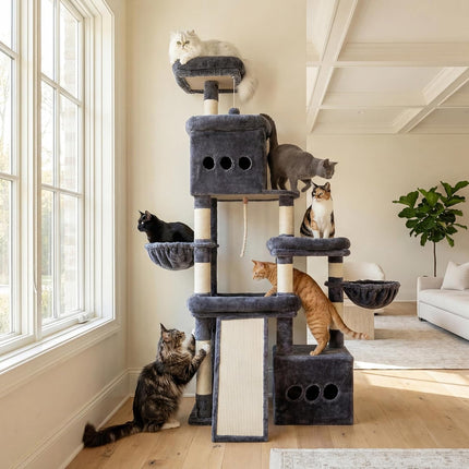 Heybly Cat Tree, 184 cm Anti-Tip Cat Tower for Large Cats, All-in-One,Smokey Grey