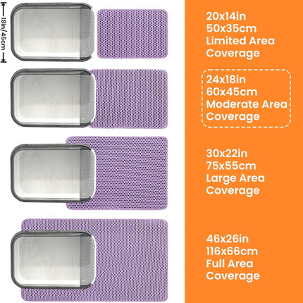 Cat Litter Tray Mat, 60 x 45 cm Double Layer Cat Litter Tray Underlay, Waterproof, Purple