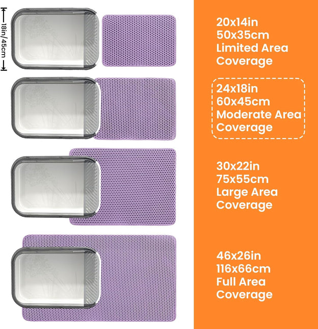 Cat Litter Tray Mat, 60 x 45 cm Double Layer Cat Litter Tray Underlay, Waterproof, Purple
