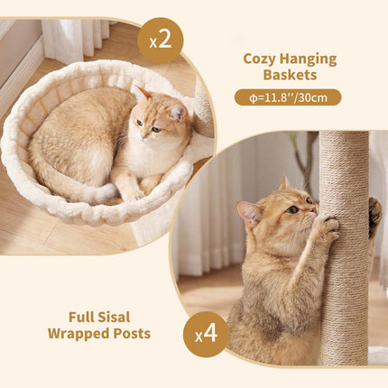 Heybly Cat Tree with Reinforced Big Base, 105cm Sturdy Cat Tower for Indoor Cats, Beige