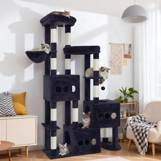 Gitelsnour Sturdy Cat Tree with 3 Large Cat Condos, 3 Platfroms, 71.7'' ,Drak Gray GCT036G