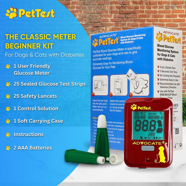 PetTest Pet Glucose Monitor Kit for Dogs and Cats, Blood Sugar Test Meter