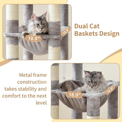 Heybly Cat Tree, 71-Inch Tall Cat Tower for Large Maine Coon Cats HCT037W | Light Gray