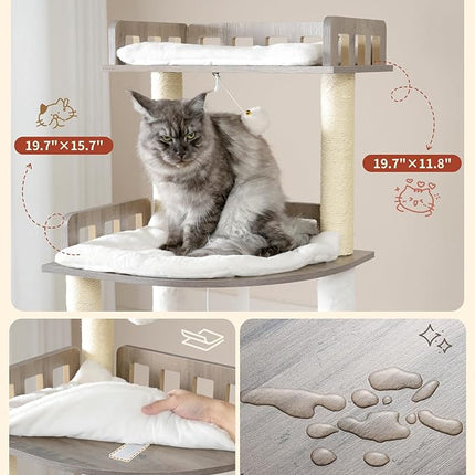 Heybly Cat Tree, 70.5" Wood Tall Cat Tower for Large Indoor Cats HCT121SG | Modern Cat Furniture with Extra Stable Structure, Smoky Gray