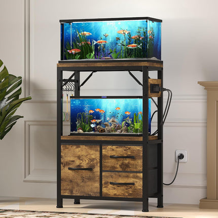 Heybly 5-10Gal Fish Tank Stand with Drawer, Power Outlet,200lbs HAS002SSR-1 |  20.5" × 10.2" Top, Rustic Brown