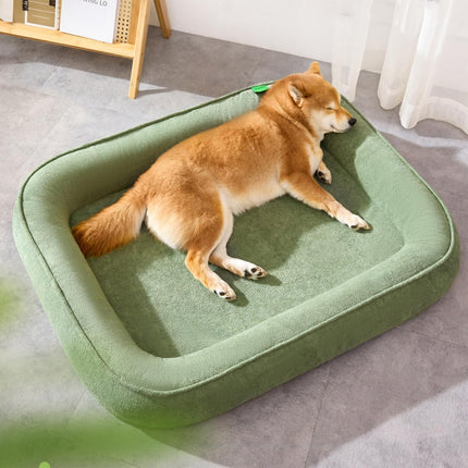Removable Washable Dog Bed Calming Anti-Anxiety Pet Bed Rectangle Crate Mattress (75 * 60 * 14cm,Dark Green)