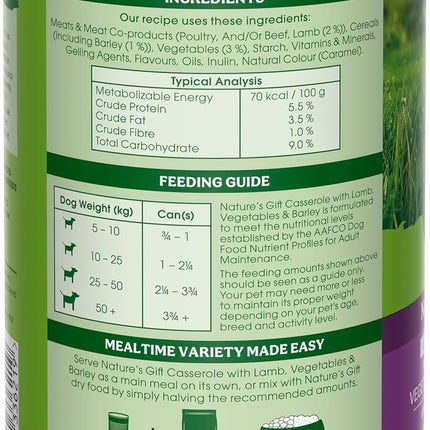 Nature's Gift Adult Wet Dog Food in Can, Casserole with Lamb, Vegetables & Barley 12x700g - Wholesome Mealtime in a Convenient Can, Natural Ingredients with Added Nutrients for Everyday Health