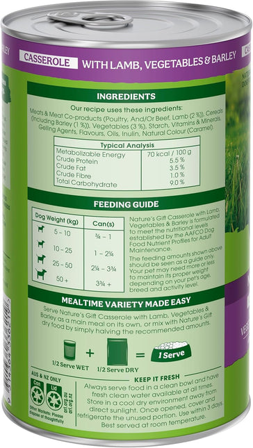 Nature's Gift Adult Wet Dog Food in Can, Casserole with Lamb, Vegetables & Barley 12x700g - Wholesome Mealtime in a Convenient Can, Natural Ingredients with Added Nutrients for Everyday Health